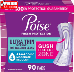 Poise Ultra Thin Incontinence & Postpartum Pads with Wings for Bladder Leaks, 4
