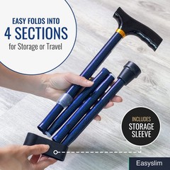 Folding Walking Cane Adjustable, Aluminum Shaft, Wood Handle, Floral, 250 lb