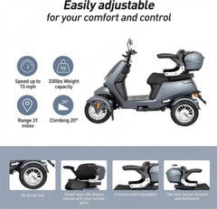 4-Wheels 800W Electric Mobility Scooter 31 Miles Heavy Duty for Seniors 440lbs