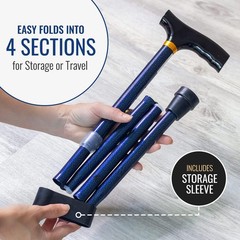 Foldable Cane Walking Stick Floral Aluminum Black Derby Handle Slip Resistant