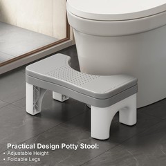 Foldable Toilet Stool Squat Adult, 7″ Height Adjustable Poop Stool for Bathroom,
