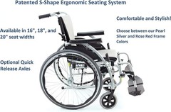 Karman 25 lbs Ergonomic Wheelchair with Removable Footrest, 16″ Silver