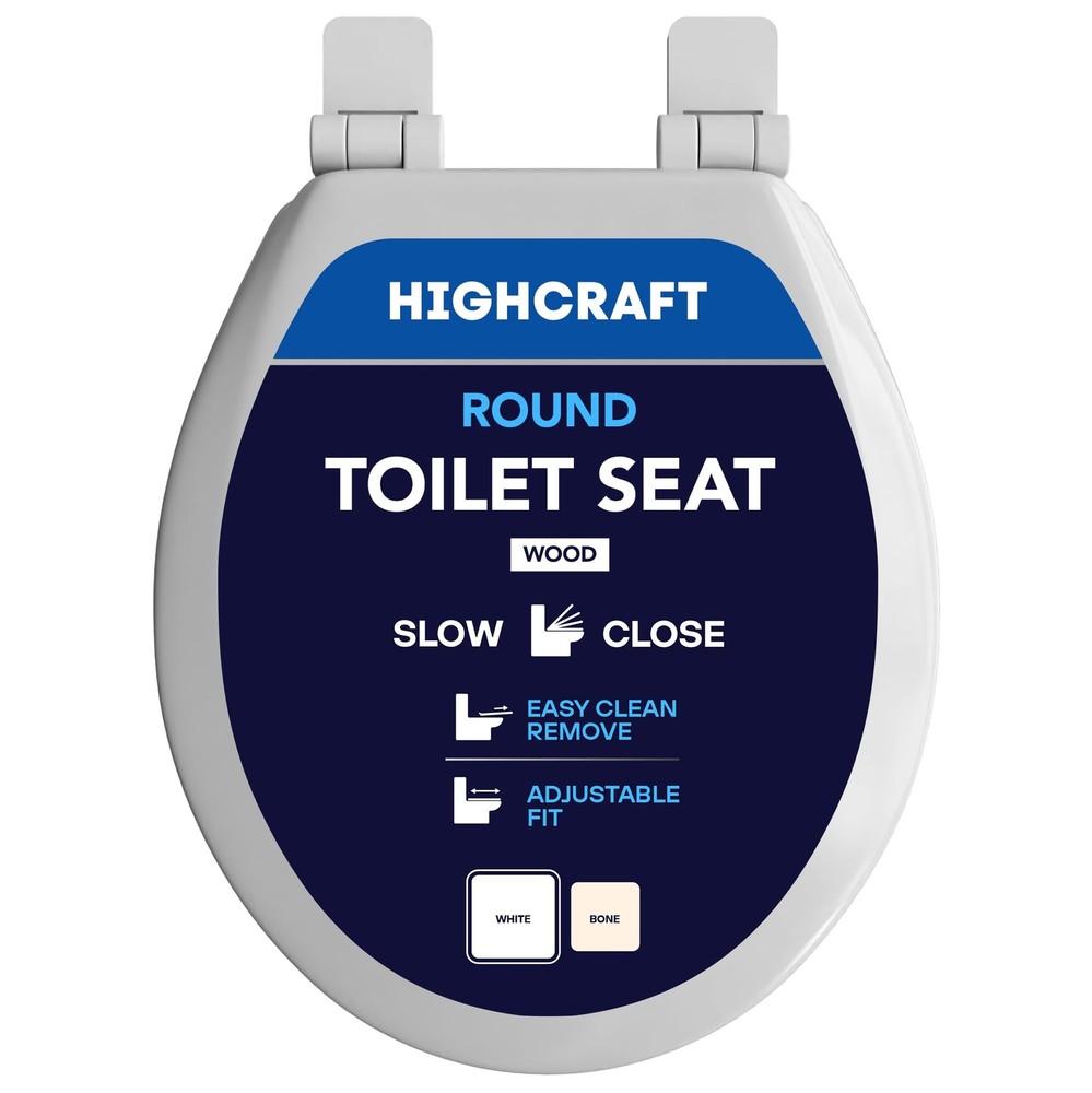 HIGHCRAFT Premium Round Toilet Seat with Slow-Close Design, Round, White