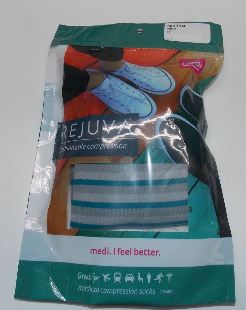 Rejuva Stripe Compression Socks 15-20mm Hg Calf Length (Grey Teal) Large