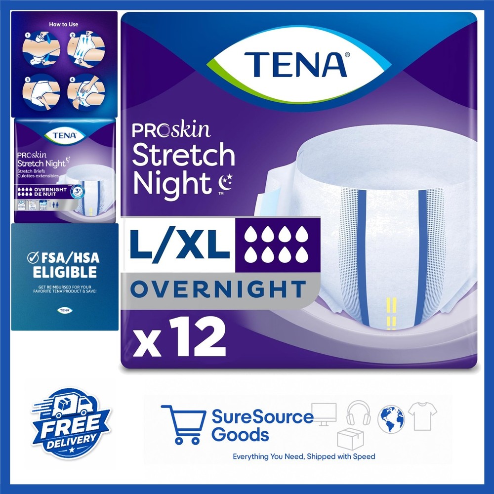 Large/Extra Large Tena ProSkin Overnight Adult Diapers for Women & Men 12 Count