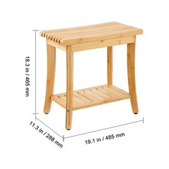 Bamboo Shower Bench Stool Chair 19.1×11.3×18.3in 330lb Capacity