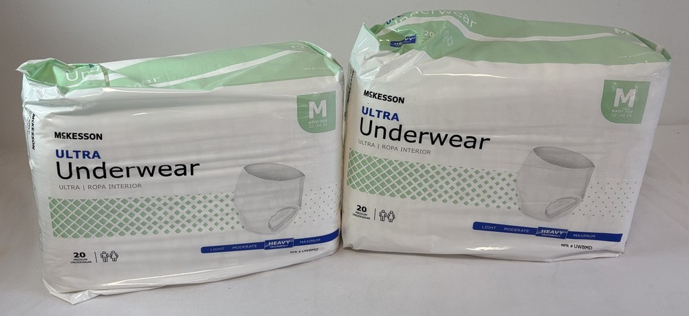 McKeeson INCONTINENCE UNDERWEAR ~ Lot of 40 (2 Packs of 20) ~ Size Medium M