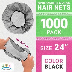 ABC Black Disposable Hair Net, 28 Inch. Pack of 100 Nylon Hair Nets Food Service