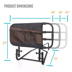 26 In. to 42 In. EZ Adjustable Bed Rail with Swing-Down Safety Railing and Pouch