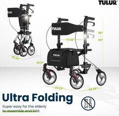 TULUR All Terrain Rollator Walker for Seniors w/Seat 8″ Wheels – SILVER 400 LBS