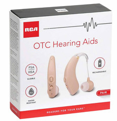RCA 2-PK OTC Rechargeable Digital Behind-the-Ear Hearing Aids, Beige