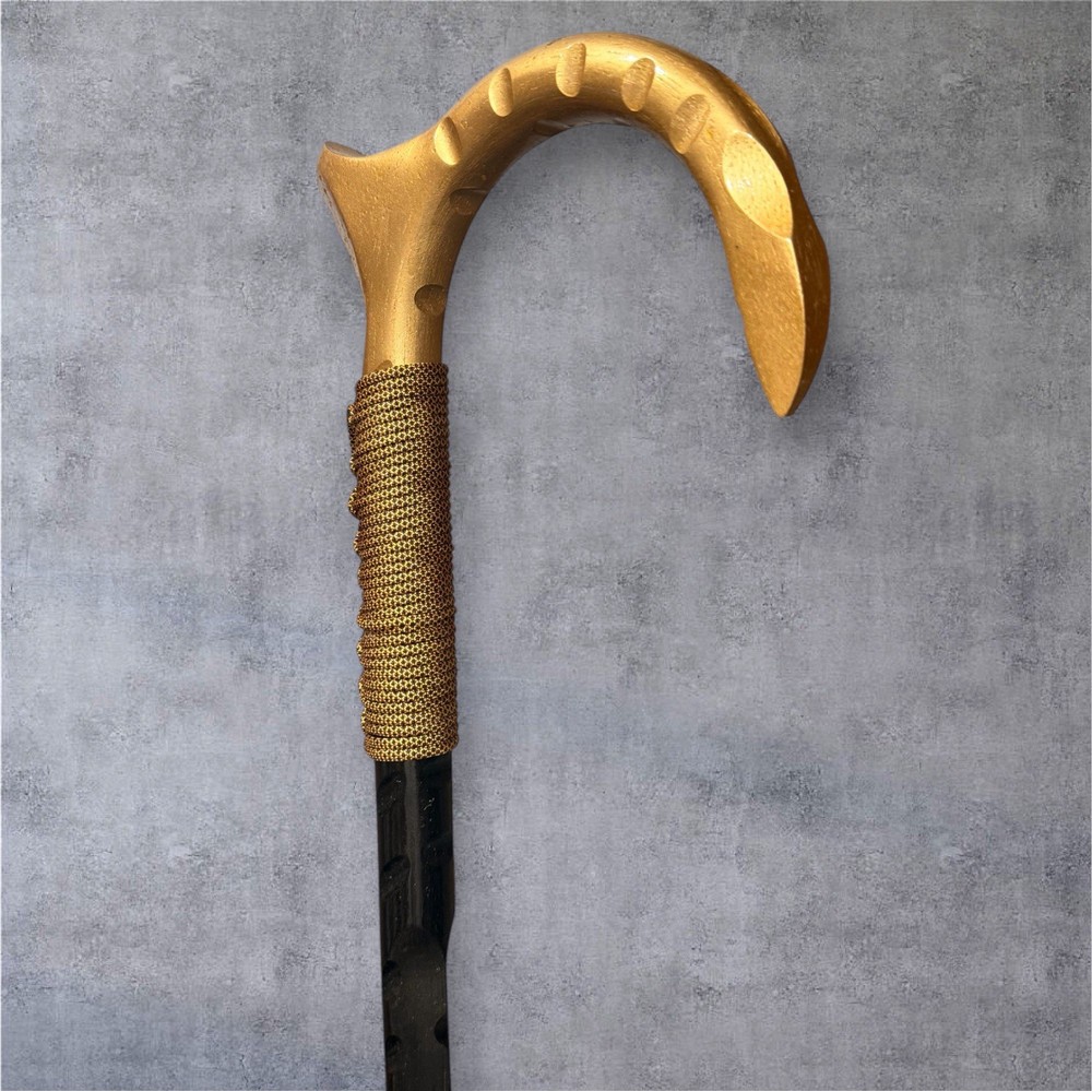 Black Gold Walking Cane Palm Rest Teardrop Shark Teeth Masters USA LuxCane AA2