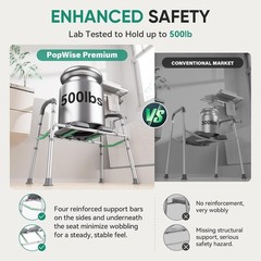 Raised Toilet Seat with Handles, 500 Lb Anti-Wobble Frame, Easy to Set Up