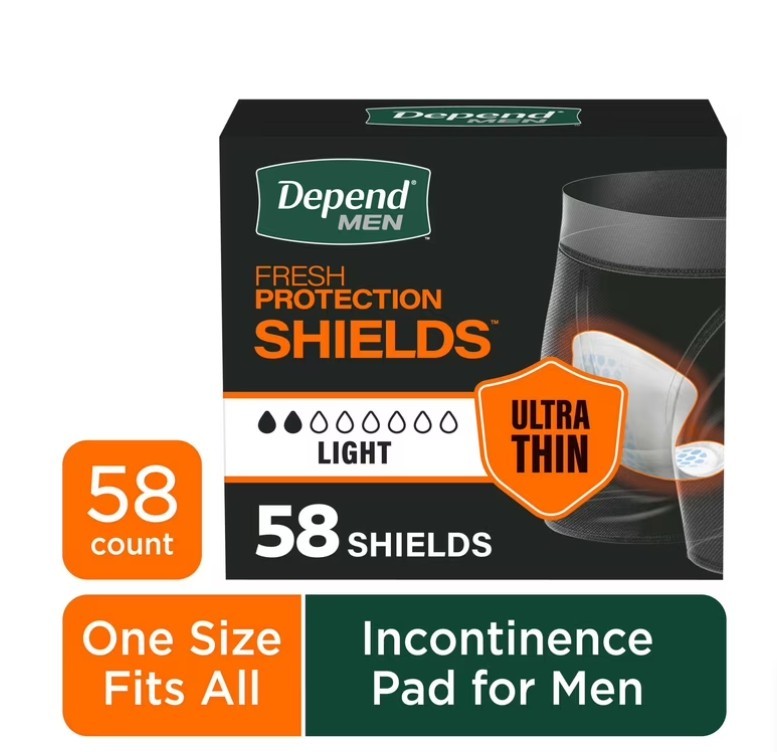 Depend Shields Incontinence Pads for Men, Light Absorbency, 58 Count