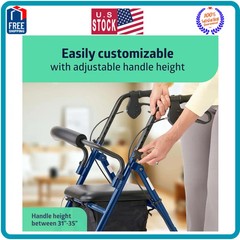 Medline Lightweight Aluminum Rollator Folding Walker 6 Inch Wheels 250lb Blue