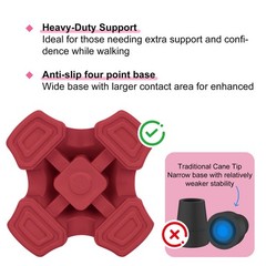 supregear Cane Tips, Self Standing Quad Base Replacement for Walking and Red