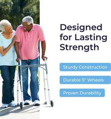 Drive Medical Two-Button Folding Walker with Wheels Lightweight Silver