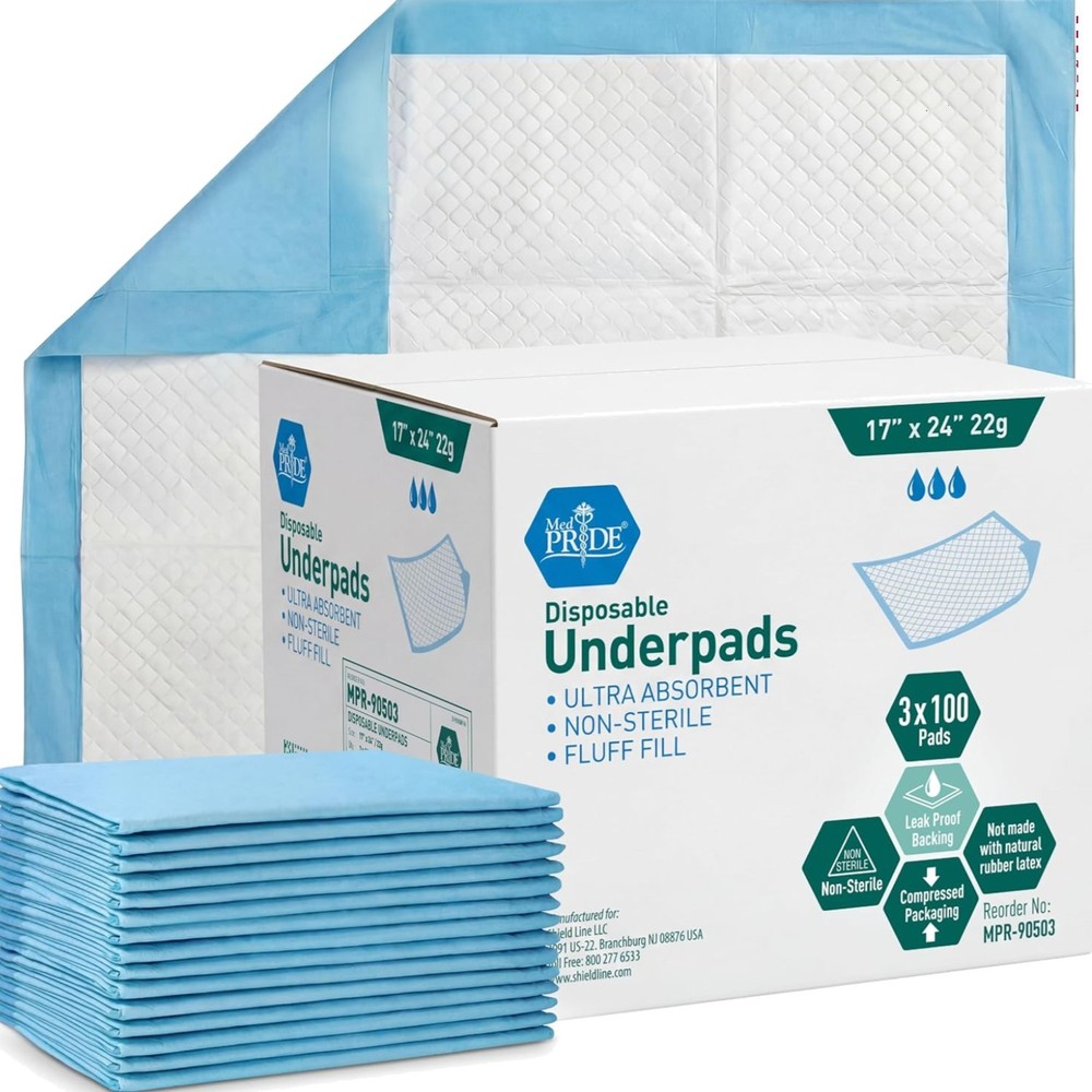 Medpride 100-Count Disposable Underpads 17“ x 24“ – Super Absorbent Protection