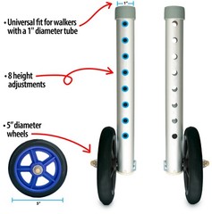 Universal 5″ Walker Wheel Kit with Heavy Duty Ski Glides – All Colors