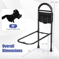 Height Adjustable Bed Rails for Elderly Safety w/Non-slip Handle Storage Pocket