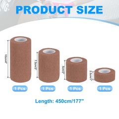 1″/2″/3″/4″ 4 Pcs 5 Yard Self Adhesive Bandage Wrap Self Tape Brown