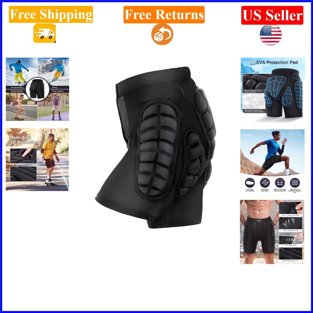 Adult Black Impact-Resistant Hip Protection Shorts for Snowboard Ski Skate