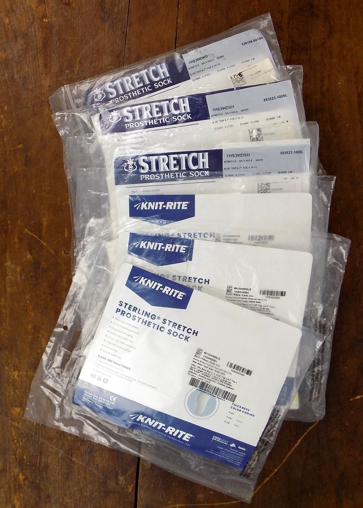 Knit-Rite Stretch 3 Ply Prosthetic Socks Fits 3-4 Yellow Band Lot of Six (6)