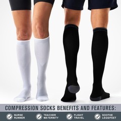 3 Pairs Compression Socks Stockings Womens Mens Knee High Medical 15-20 mmHG