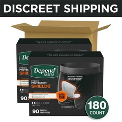 Depend Incontinence Shields for Men, Light Absorbency Pad, White, 180 Count Box