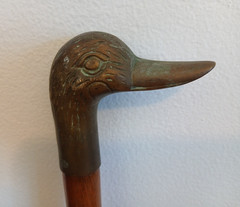Vintage Brass Duck Head Walking Cane 36” Light Wood Collapsible 2 Piece Stick
