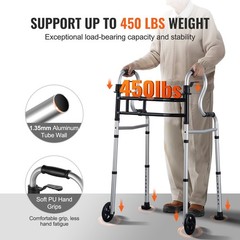 Folding Walker Stand Assist Adjustable Height Width Lightweight Walker 2 Wheels