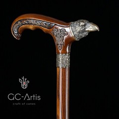 Raven Walking Stick Cane Solid Bronze Brass Metal Staff Wooden Handle Shaft