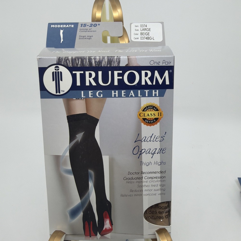 Truform 0364 Thigh High Closed Toe Stocking Ladies Opaque-15-20 mmhg Large Beige