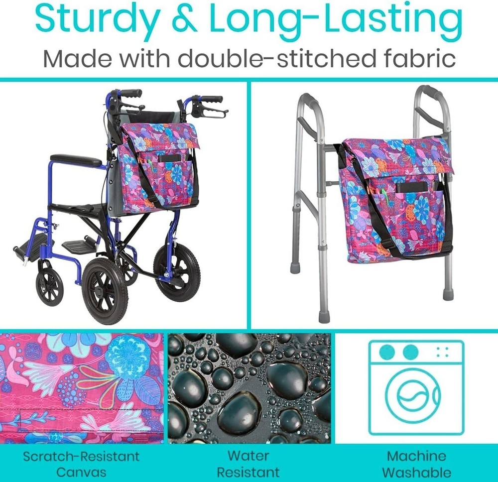 Vive Wheelchair Walker Bag Colorful Floral Machine Washable Water Resistant NWT