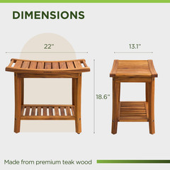 Premium 22″ Teak Shower Bench with Shelf – Waterproof, Non-Slip, 300 Lb Capacity