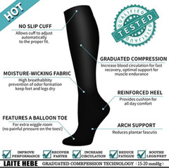 3 Pack Bamboo Compression Socks (8-15mmHg) Moisture Wicking Support Stockings