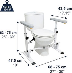 KMINA Toilet Safety Rails for Seniors (330 lbs), Frame with Arms Grab Bars White