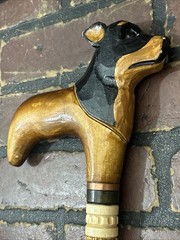 Rottweiler Walking stick Wood dog Hand carved handle Handmade wooden cane
