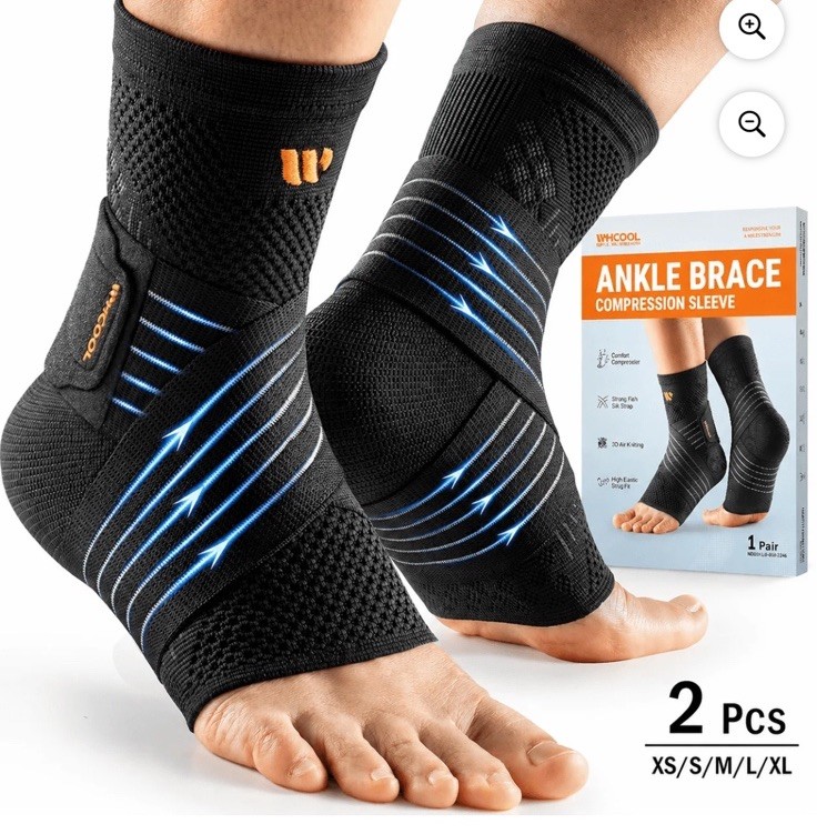 WHCOOL Ankle Brace, 7-Zone Compression Sleeve for Pain Relief & Recovery, Black