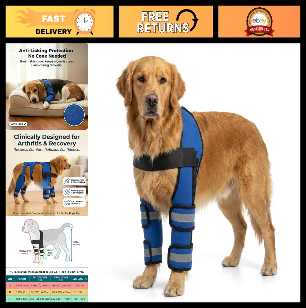 Adjustable Dog Knee Brace with 4 Support Strips, Elbow Support, Reflective Wrap