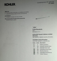 Kohler Contemporary Grab Bar 14565-BV 42 inches Color Vibrant Brushed Bronze