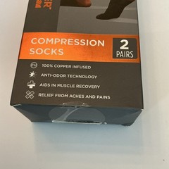 Tommie Copper Compression Socks Black 2 Pairs Copper Infused Anti-Odor Arch