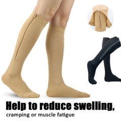 3x Zip-Up Compression Socks 30-40 mmHg GRADE Knee-High Unisex Leg Support NUDE–