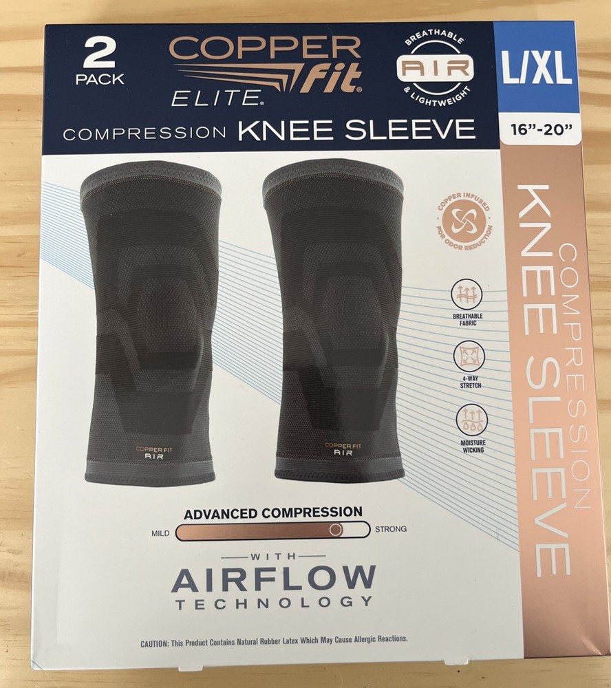 Copper Fit Elite Compression Knee Sleeve 2 Pack L/XL 16-20″ Airflow Tech NEW