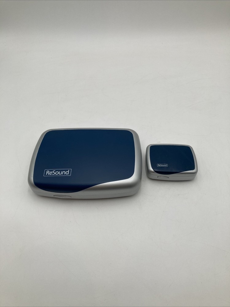 Lot of 2 RESOUND Hearing Aid Replacement Cases Navy Blue Silver Cases Only