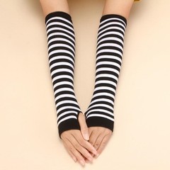 1 Set Women Girls Over Knee Long Stripe Printed Thigh High Cotton Socks Arm Slee