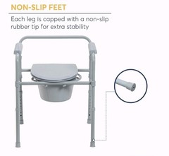Foldable Bedside Commode Chair, Adjustable Height 16.5-22.5in, Lid, Bucket, Gray