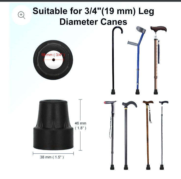 SuperGear 3/4 inch (19 mm) Cane Tip~ 8 Pack~ Black