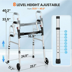 Naipo Folding Walker for Seniors 3-in-1 5″ Wheels Adjustable 300 lbs