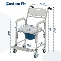 Bedside Commode Chair with Wheels, 350 lb Capacity, 4-in-1 Rolling Shower Chair